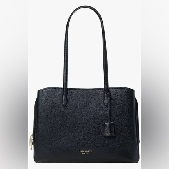 Kate Spade Hudson Large Work Tote with Laptop Insert Black Leather Pink Interior - Picture 4 of 7